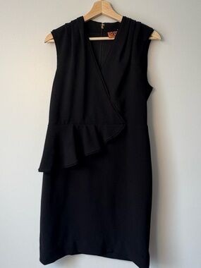 Tory Burch Brooklyn Black Peplum Crepe Sheath Dress size 10